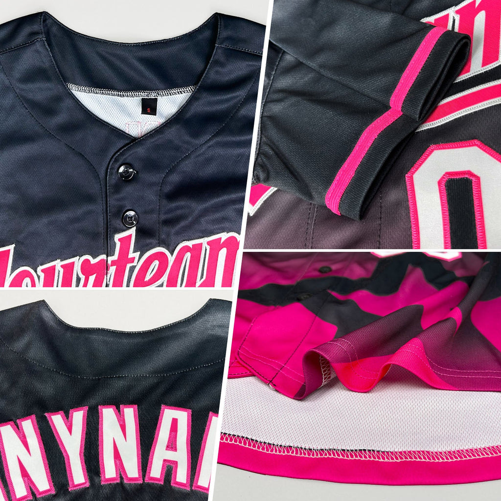 Custom Black Neon Pink-Aqua 3D Pattern Design Gradient Style Twinkle Star Authentic Baseball Jersey