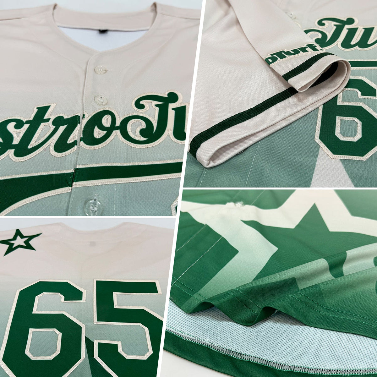 Custom Cream Green 3D Pattern Design Gradient Style Twinkle Star Authentic Baseball Jersey
