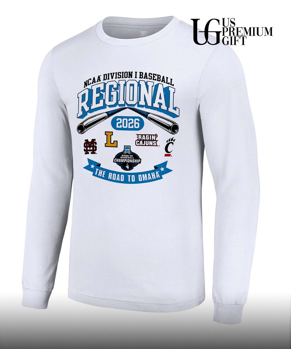 MSU and Lipscomb Bisons and Louisiana Ragin’ Cajuns and Cincinnati Bearcats Baseball Regional Division I NCAA 2026 The Road to Omaha shirt