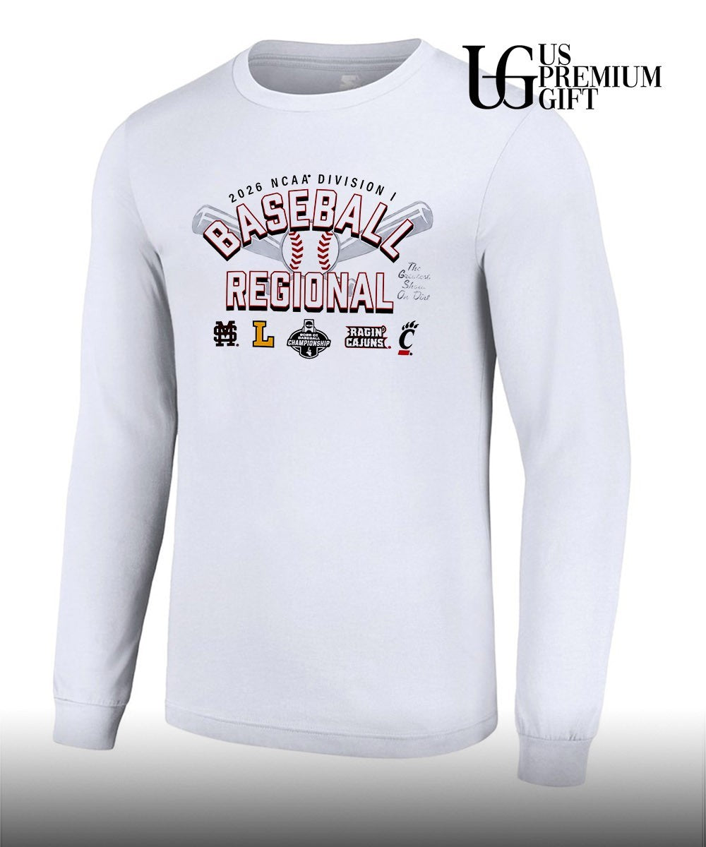 MSU and Lipscomb Bisons and Louisiana Ragin’ Cajuns and Cincinnati Bearcats Baseball Regional Division I NCAA 2026 logo shirt