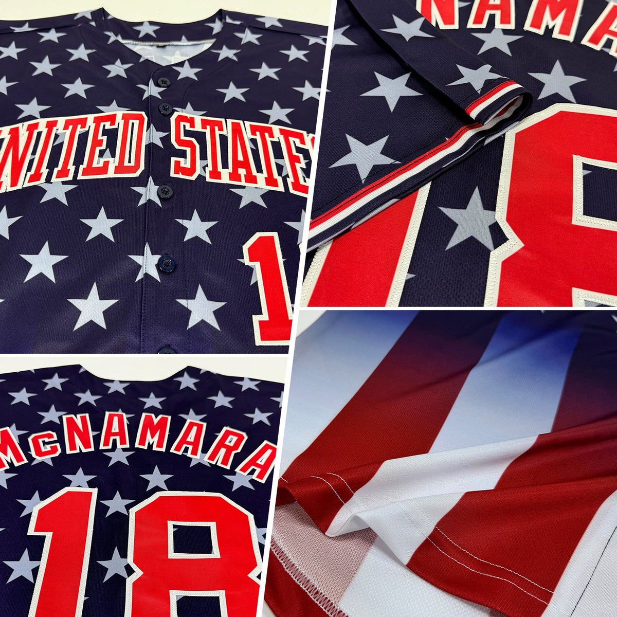 Custom Blue Red-White 3D American Flag Fashion Authentic Baseball Jersey