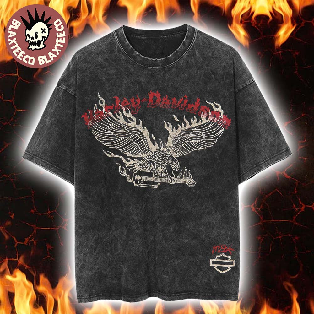 Machine Gun Kelly Harley Davidson X MGK Lost Americana Merch Flying Eagle Mineral Wash Vintage Tee
