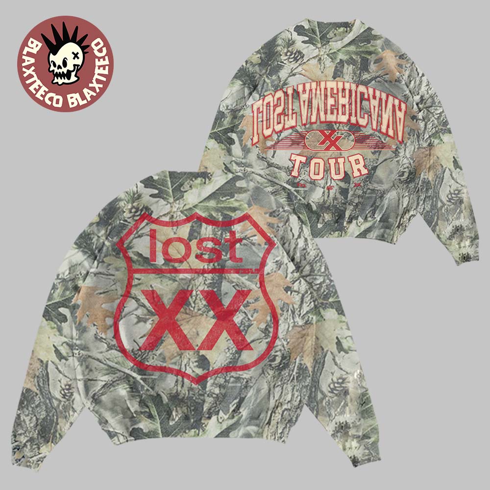 Machine Gun Kelly MGK Lost Americana World Tour 2026 Merch Camo Collegiate Tour Crewneck Sweatshirt