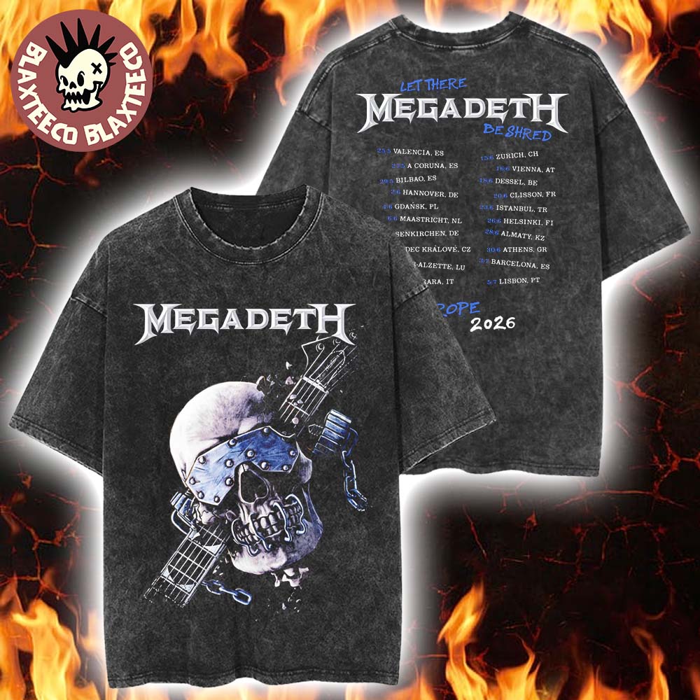 Megadeth Europe 2026 Tour Merch Vic Let There Be Shred ITIN Vintage Washed Tee