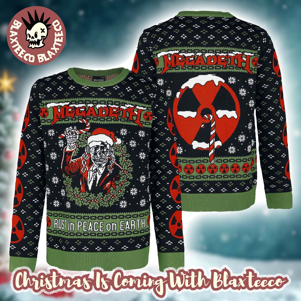 Megadeth Rust In Peace On Earth Christmas Wreath Holiday Sweater Christmas Jumper