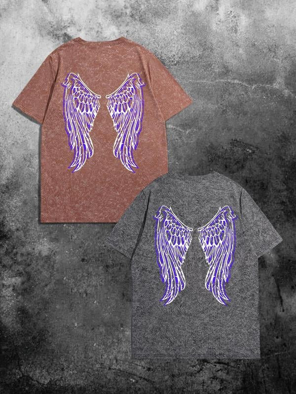 Men'WB shield Angel Wing Print Short Sleeve Tee, Regular Fit Casual Comfy Round Neck T-shirt for Summer, Men'WB shield Top for Daily Wear