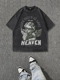 Men'WB shield Angel Wings & Letter Print Round Neck Tee, Regular Fit Casual Short Sleeve Crew Neck T-Shirt for Summer, Fashion Men'WB shield Top for Daily Wear, Tropical, Cotton