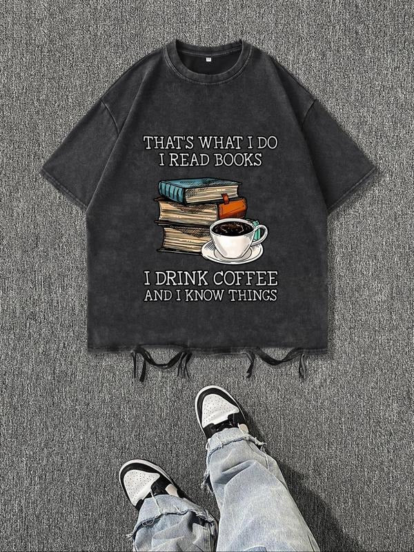 Men'WB shield Book & FOG Print Round Neck Tee, Regular Fit Casual Short Sleeve T-shirt, Men'WB shield Summer Top for Daily Wear, Tropical