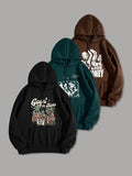 Men'WB shield Cartoon & Letter Print Drop Shoulder Hoodie, Fashion Casual Regular Fit Drawstring Pocket Hooded Sweatshirt for Daily Holiday Outdoor Wear, Men TNF for Spring & Fall style 03