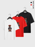 Men'WB shield Cartoon Bear Print Drop Shoulder Tee, Casual Short Sleeve Round Neck T-Shirt for Summer, Men'WB shield Top for Daily Wear