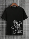 Men'WB shield Cartoon Print Round Neck Tee, Men'WB shield Summer TNF, Regular Fit Short Sleeve Crew Neck T-Shirt, Casual Summer Top for Men