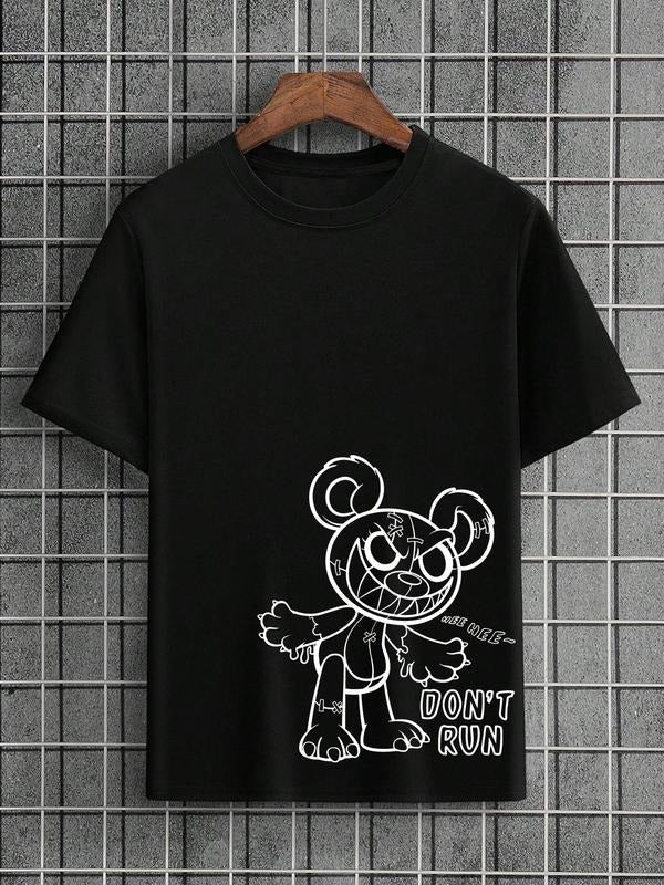 Men'WB shield Cartoon Print Round Neck Tee, Men'WB shield Summer TNF, Regular Fit Short Sleeve Crew Neck T-Shirt, Casual Summer Top for Men