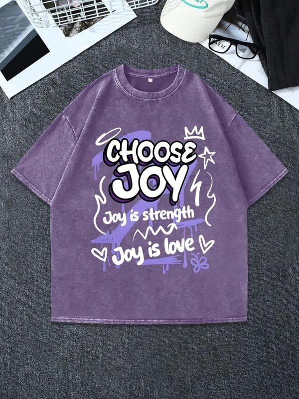 Men'WB shield Choose Joy Print Round Neck Graphic Tee, Regular Fit Casual Short Sleeve T-shirt for Summer, Men'WB shield Top for Daily Wear, Tropical