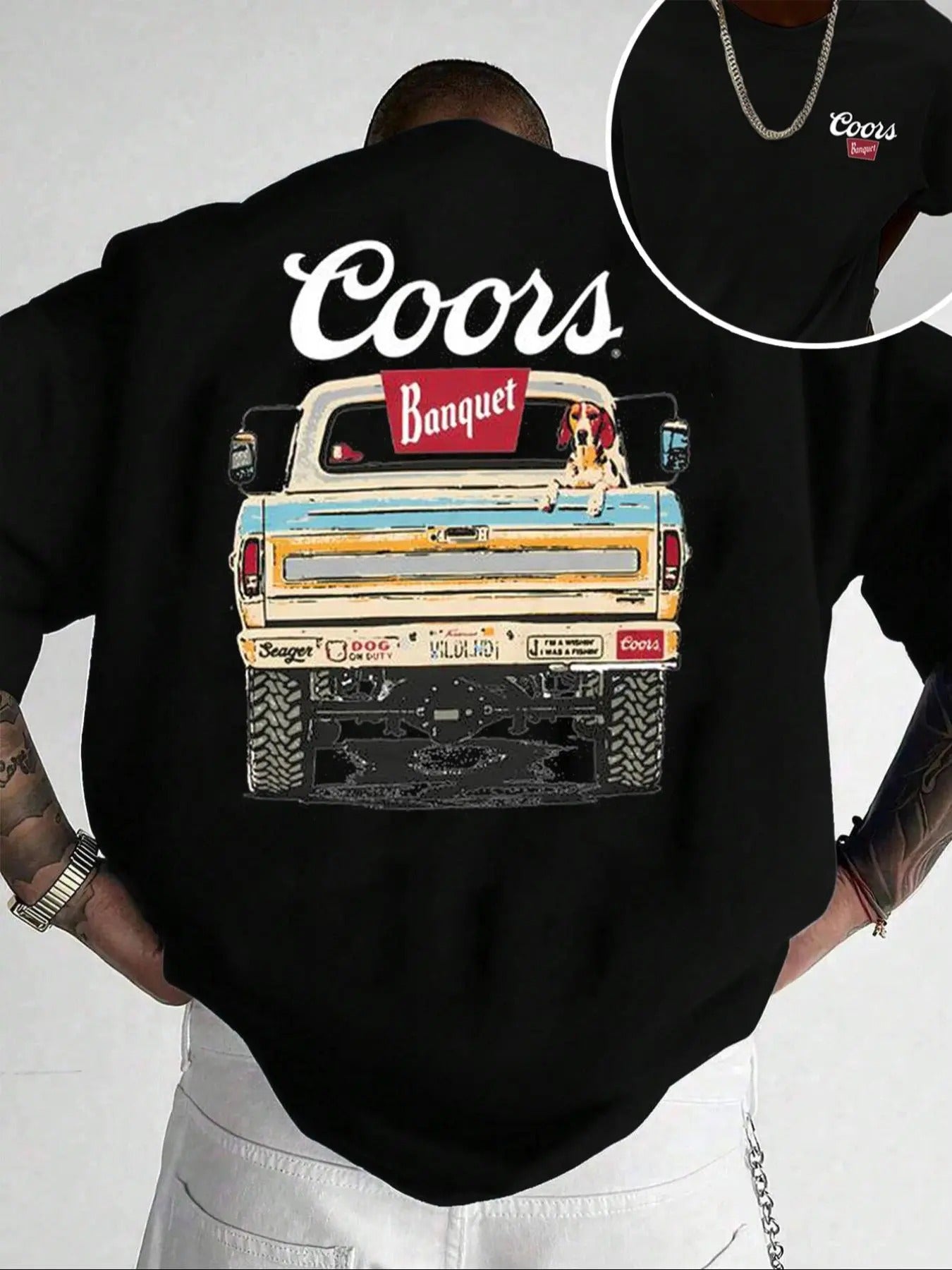 Men'WB shield Coors Banquet Graphic Print Short Sleeve Tee, Regular Fit Casual Comfy Round Neck T-shirt for Summer, Fashion Men'WB shield Top for Daily Wear