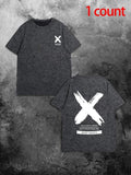 Men'WB shield Cross & Letter Print Short Sleeve Graphic Tee, Regular Fit Casual Round Neck T-shirt for Summer, Men'WB shield Top for Daily Wear