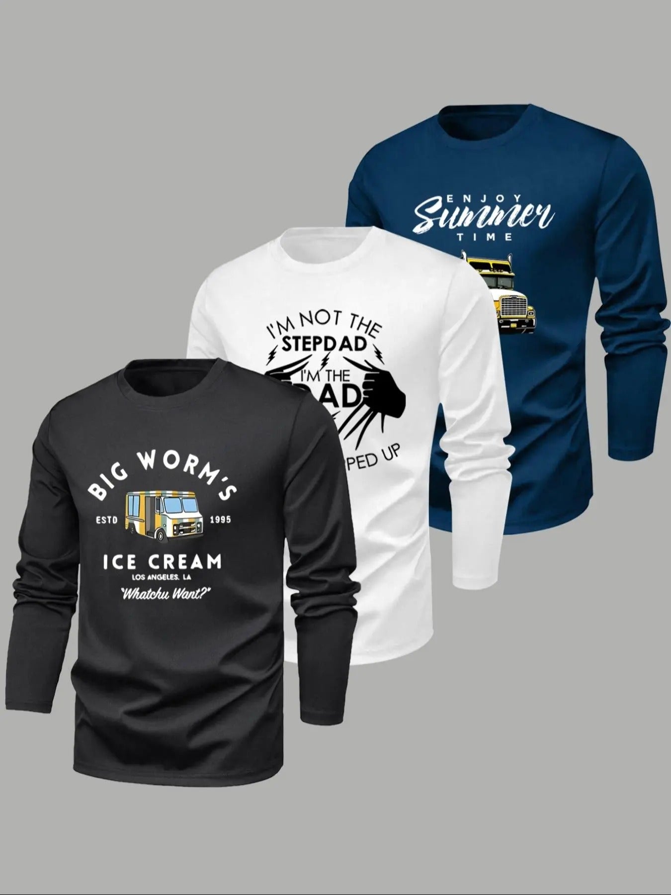 Men'WB shield Letter & Graphic Print Round Neck Tee, Regular Fit Casual Long Sleeve Crew Neck T-shirt for Spring, Fashion Men'WB shield Top for Daily Wear