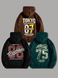 Men'WB shield Letter & Number Print Drop Shoulder Hoodie, Fashion Casual Regular Fit Drawstring Pocket Hooded Sweatshirt for Daily Holiday Outdoor Wear, Men TNF for Spring & Fall style 03