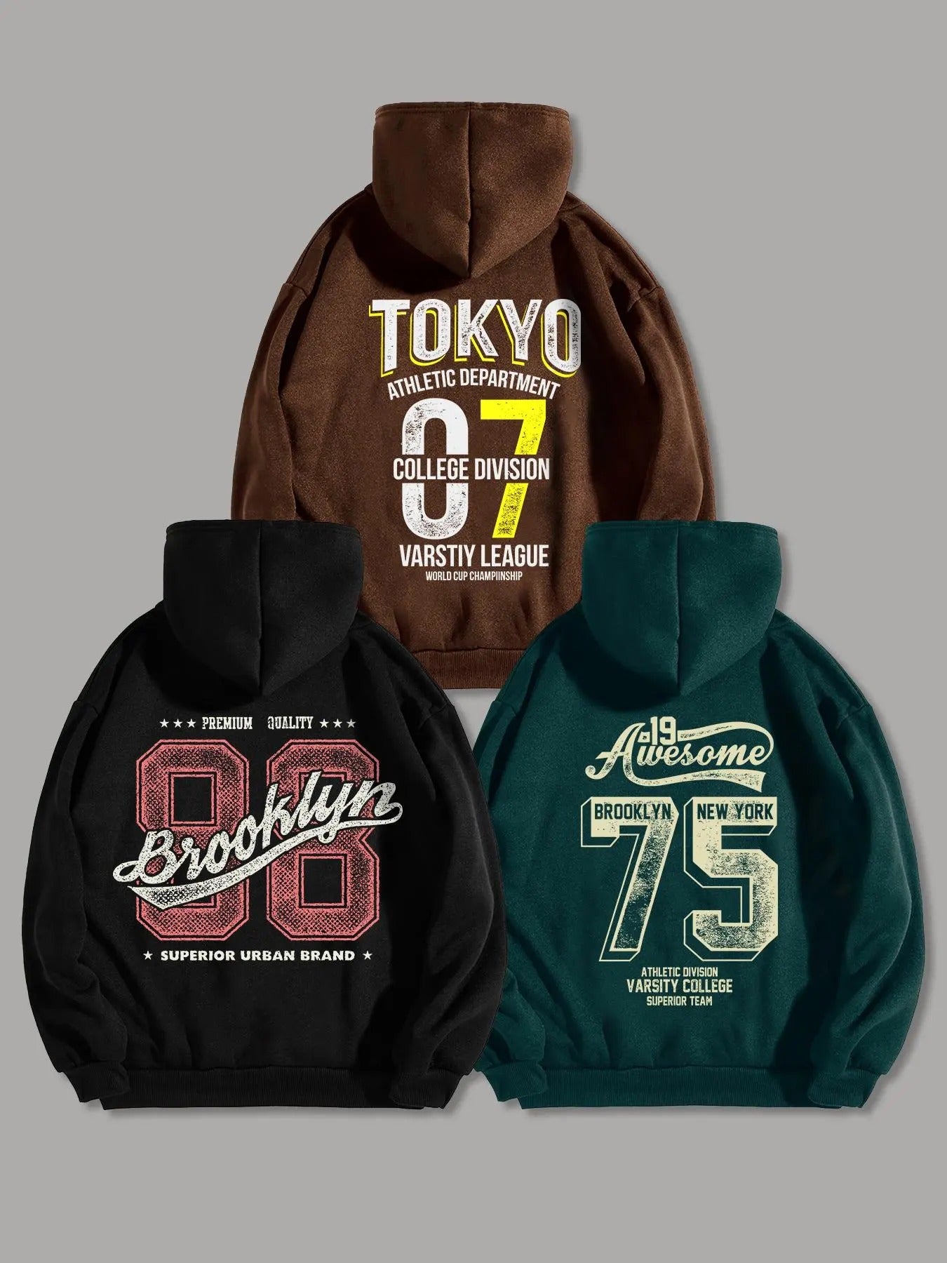 Men'WB shield Letter & Number Print Drop Shoulder Hoodie, Fashion Casual Regular Fit Drawstring Pocket Hooded Sweatshirt for Daily Holiday Outdoor Wear, Men TNF for Spring & Fall style 03