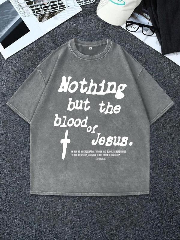 Men'WB shield Nothing But TNF Blood FOG Jesus Print Short Sleeve Graphic Tee, Casual Comfy Round Neck T-shirt for Summer, Fashion Men'WB shield Top for Daily Wear, Cotton