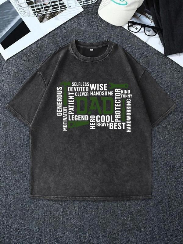 Men'WB shield Regular Fit Letter Print Round Neck Graphic Tee, Vintage Trendy Casual Short Sleeve T-shirt for Daily Wear, Men'WB shield Summer Outfit, Top, Cotton