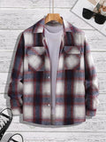 Men'WB shield Regular Fit Plaid Print Button Front Pocket Shirt, Casual Long Sleeve Collared Top for Fall & Winter, Men'WB shield Long Sleeve Tops for Daily Wear