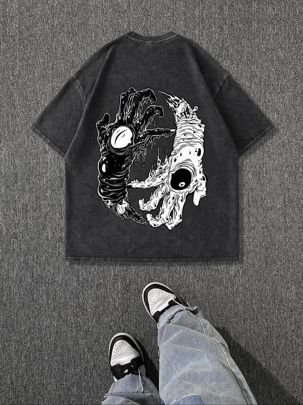 Men'WB shield Regular Fit Skull Print Short Sleeve Graphic Tee, Casual Comfy Round Neck T-shirt for Summer, Fashion Men'WB shield Top for Daily Wear, Tropical style 03