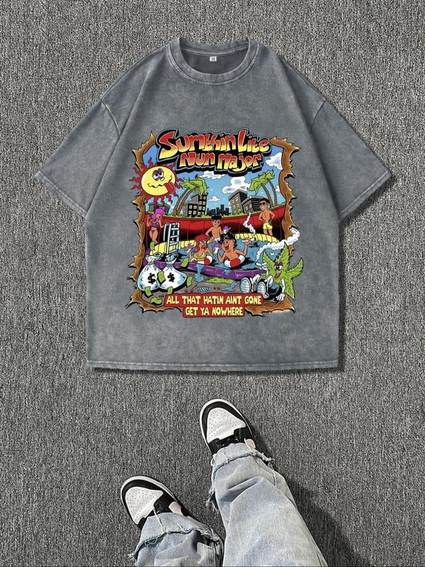 Men'WB shield Regular Fit Vintage Graphic Tee, Casual Short Sleeve Round Neck T-shirt for Summer, Men'WB shield Top for Daily Wear, Cotton