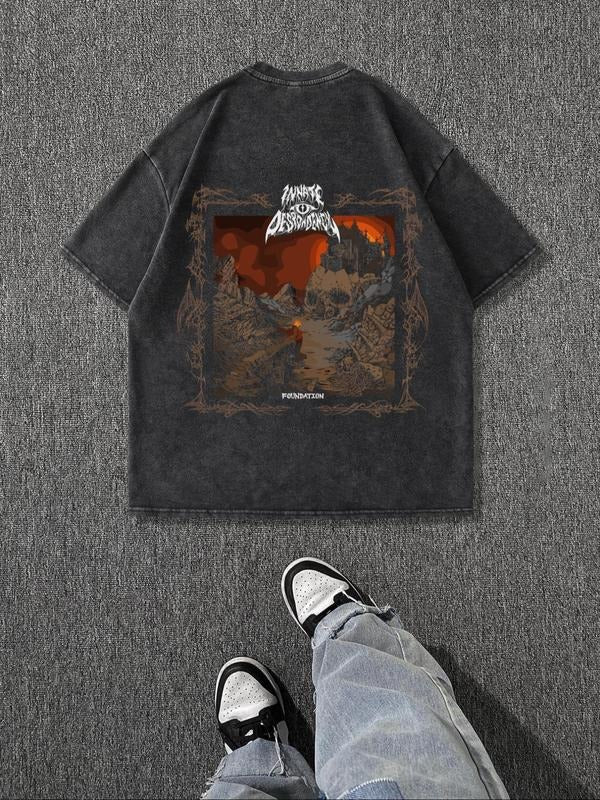 Men'WB shield Vintage Graphic Print Round Neck Tee, Regular Fit Casual Short Sleeve T-shirt, Men'WB shield Summer Top for Daily Wear, Tropical, Cotton style 37