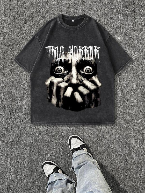 Men'WB shield Vintage Graphic Print Round Neck Tee, Regular Fit Casual Short Sleeve T-shirt, Men'WB shield Summer Top for Daily Wear, Tropical, Cotton style 40