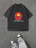 Men'WB shield Vintage Graphic Print Round Neck Tee, Regular Fit Casual Short Sleeve T-shirt, Men'WB shield Summer Top for Daily Wear, Tropical, Cotton style 41