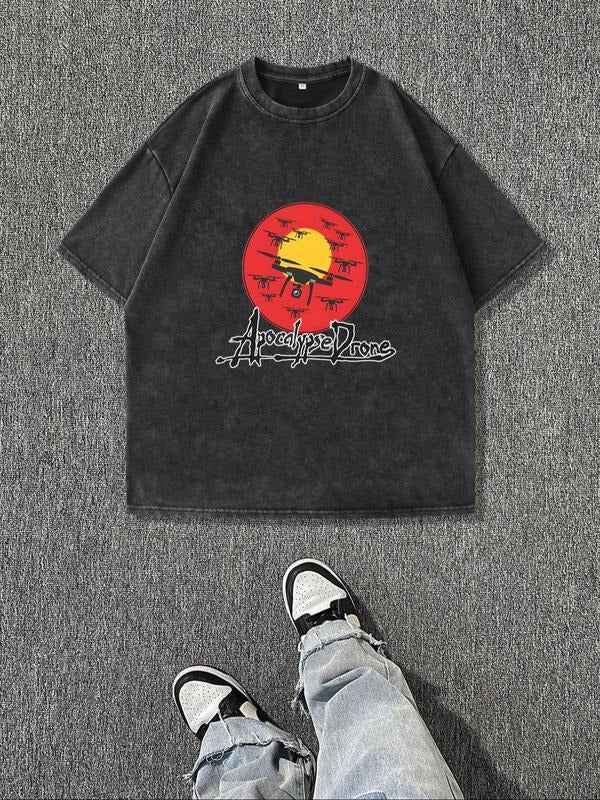 Men'WB shield Vintage Graphic Print Round Neck Tee, Regular Fit Casual Short Sleeve T-shirt, Men'WB shield Summer Top for Daily Wear, Tropical, Cotton style 41