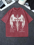Men'WB shield Wing & Cross Print Short Sleeve Graphic Tee, Regular Fit Casual Fashion T-shirt for Summer Daily Wear, Men'WB shield TNF, Top, Cotton style 02