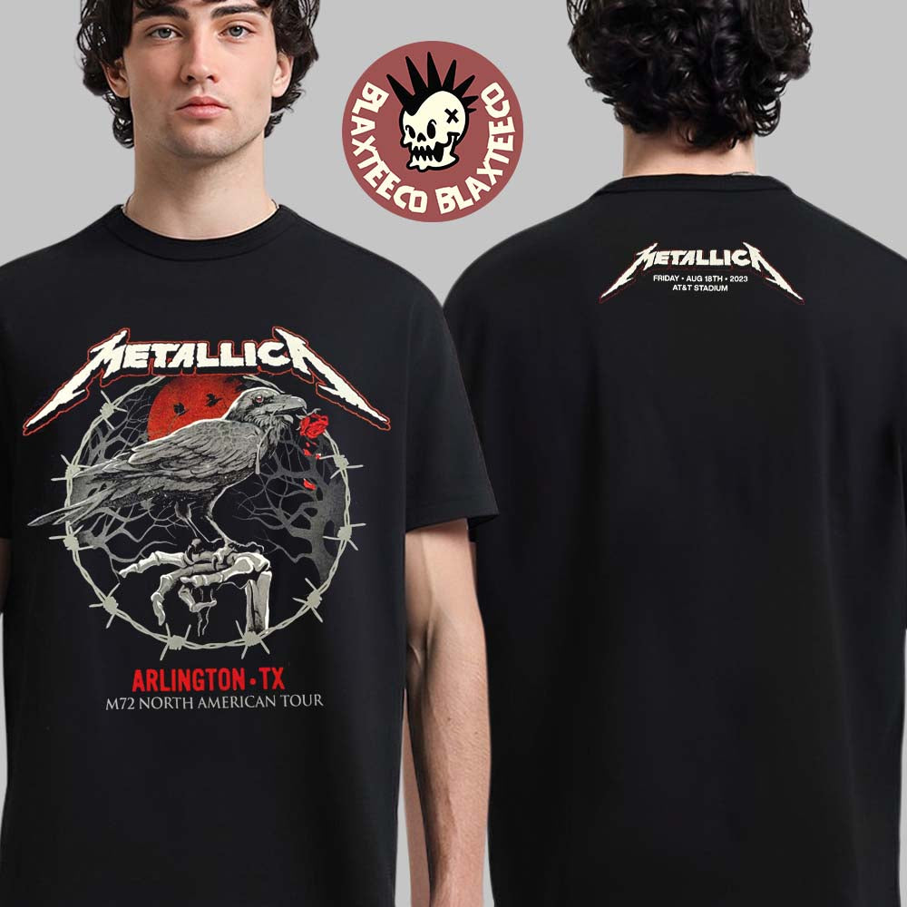 Metallica M72 Arlington Texas Night 1 Merch Tee M72 North American Tour On August 18 2023 The Crow Art Two Sides Unisex T-Shirt