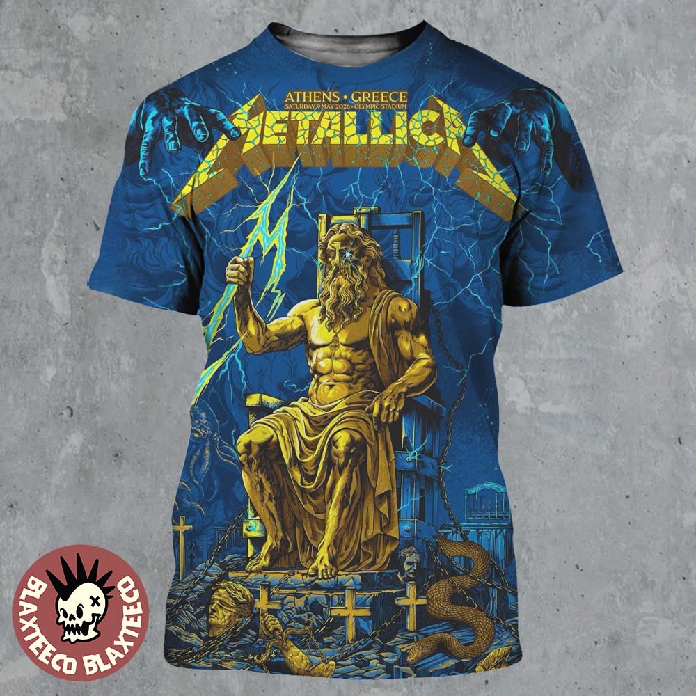 Metallica M72 Athens Greece 2026 Limited Edition Show Poster At Olympic Stadium On 9 May 2026 Zeus The King Of Gods All Over Print Shirt