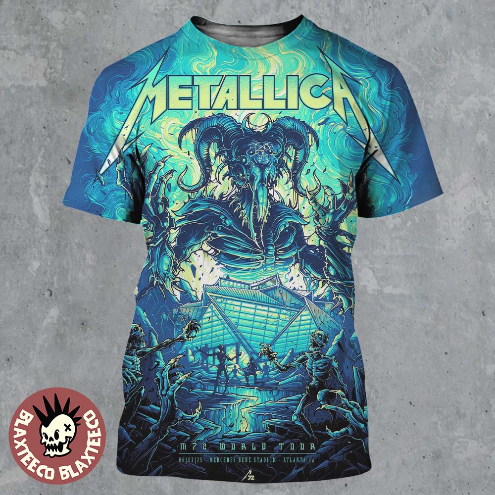 Metallica M72 Atlanta 2025 Pop Up Shop Poster In Atlanta Georgia At Mercedes Benz Stadium On June 3 2025 All Over Print Shirt