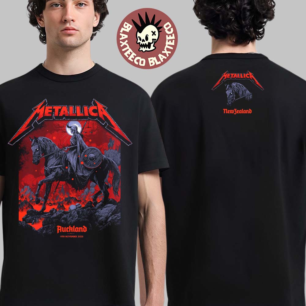 Metallica M72 Auckland New Zealand 2025 Pop Up Shop Tee Art By Ken Taylor At Eden Park On 19 November 2025 The Skeletal Horseman Art Two Sided T-Shirt
