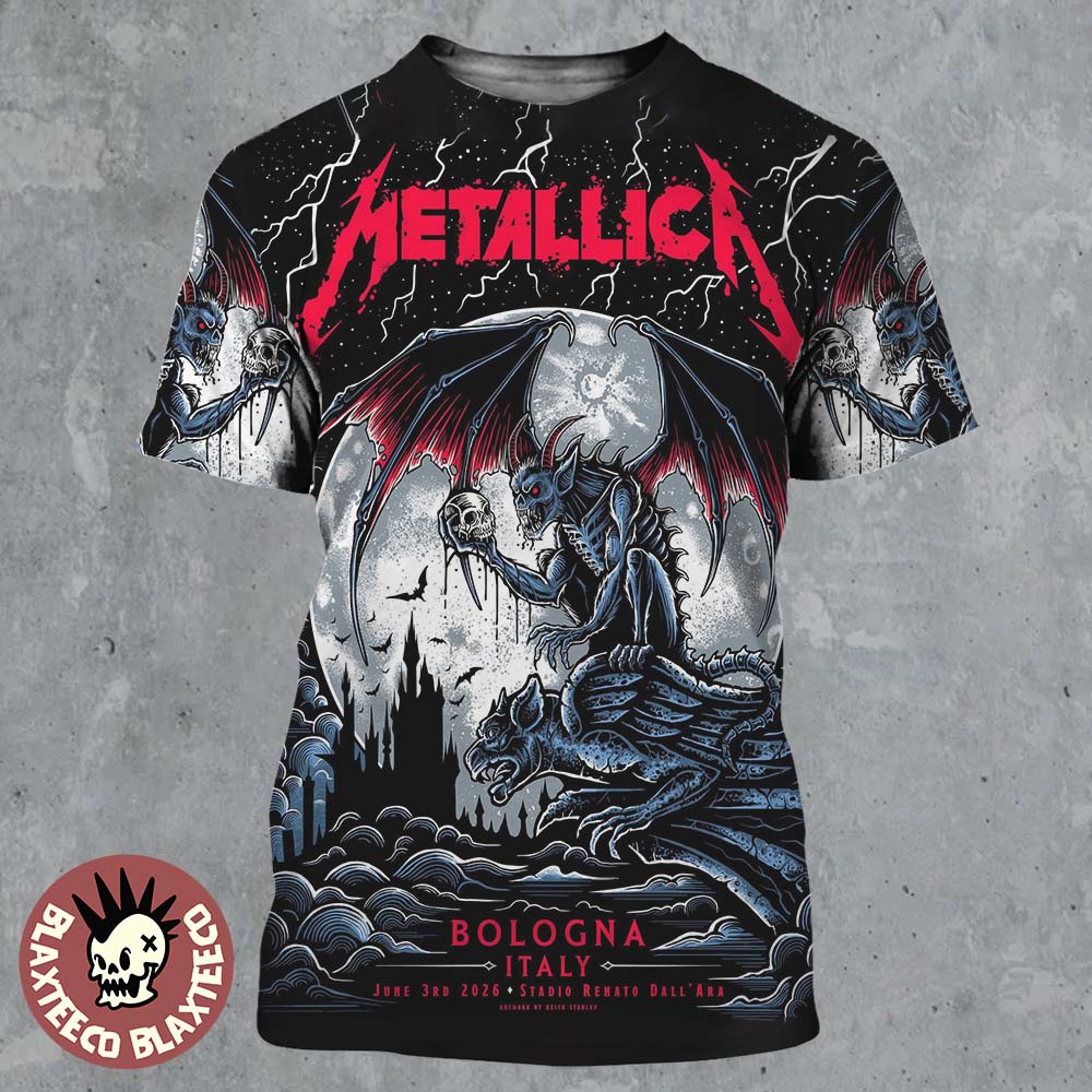 Metallica M72 Bologna Italy 2026 Pop Up Shop Poster At Stadio Renato On June 3 2026 The Gargoyle Winged Demon All Over Print Shirt