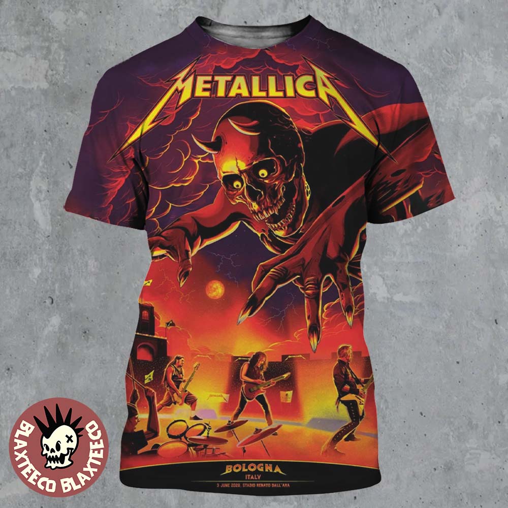 Metallica M72 Bologna Italy 2026 Venue Poster At Stadio Renato Dall Ara On 3 June 2026 The Demon Art All Over Print Shirt