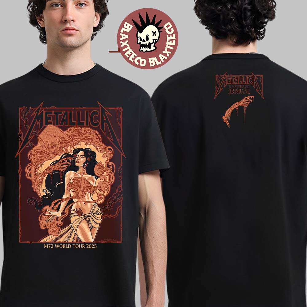Metallica M72 Brisbane 2025 Venue Tee At Australia Suncorp Stadium On 12 November 2025 Art Nouveau The Woman With Skeletal Two Sided T-Shirt