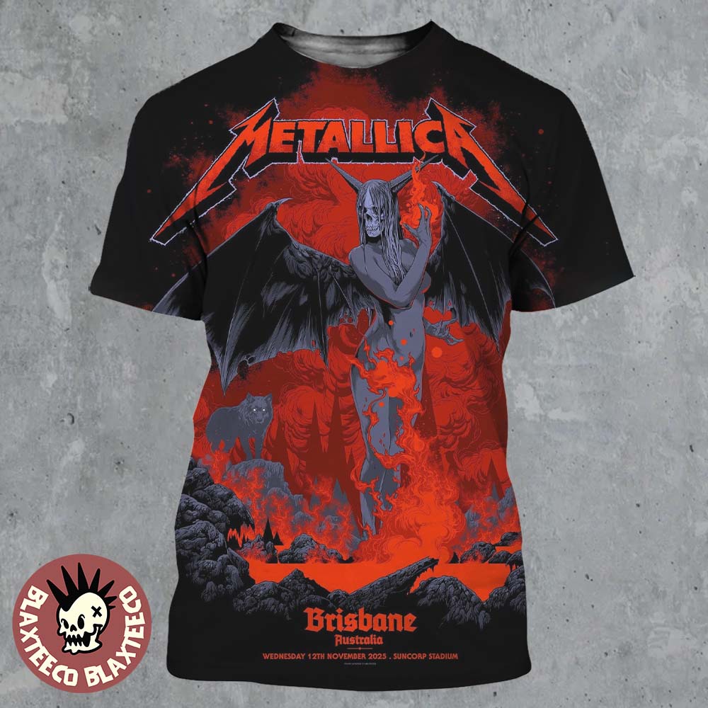 Metallica M72 Brisbane Australia 2025 Pop Up Shop Poster By Ken Taylor At Suncorp Stadium On 12 November 2025 Lilith Winged Demon Art All Over Print