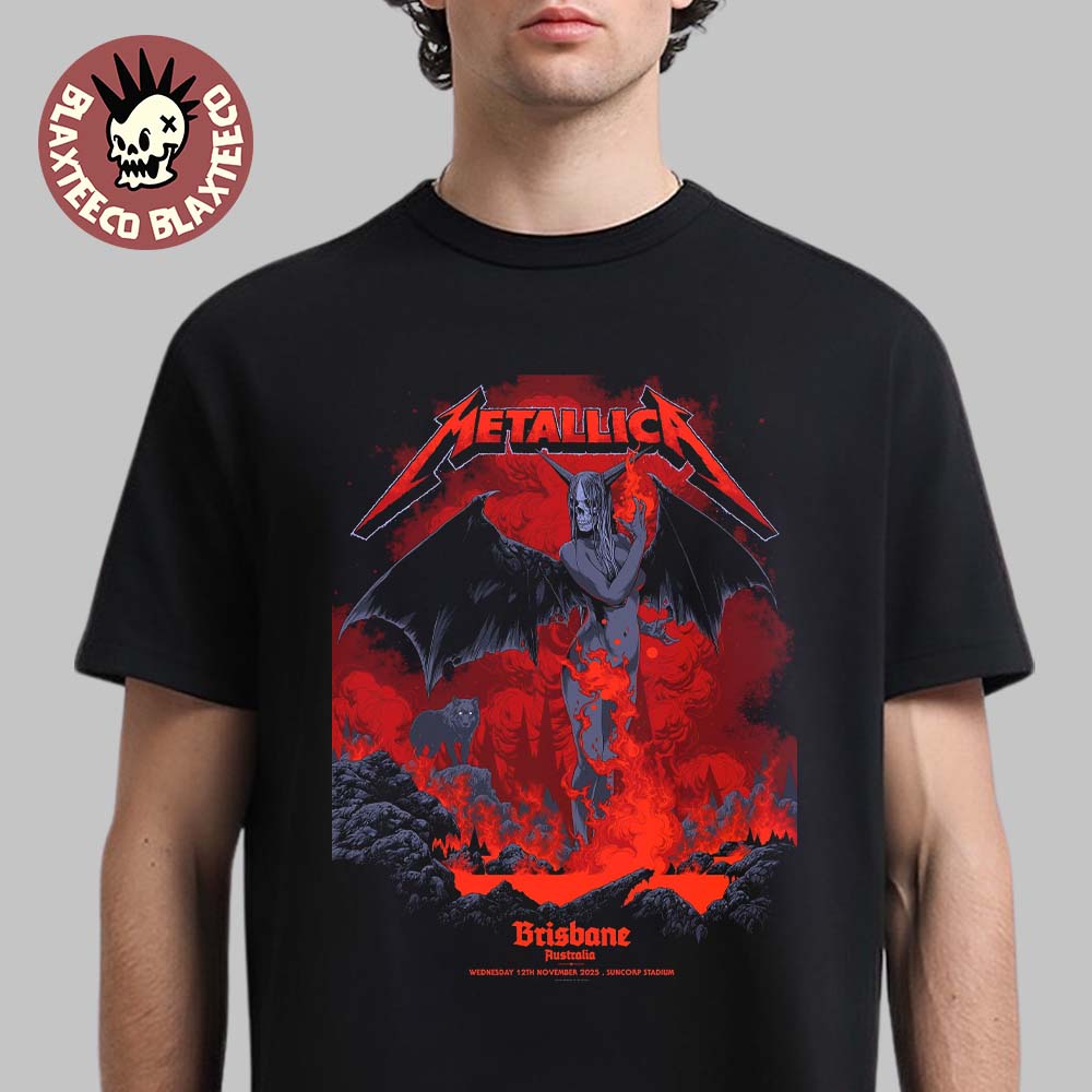 Metallica M72 Brisbane Australia 2025 Pop Up Shop Poster By Ken Taylor At Suncorp Stadium On 12 November 2025 Lilith Winged Demon Art T-Shirt