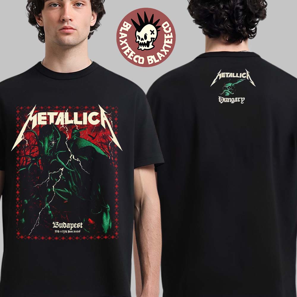 Metallica M72 Budapest Hungary 2026 Pop Up Shop Merch Tee At Puskas Arena On 11 And 13 June 2026 The Death Knight Art Two Sided T-Shirt