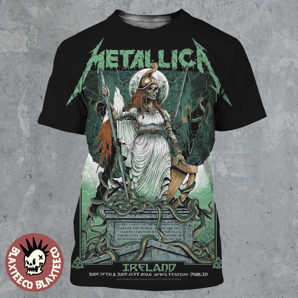 Metallica M72 Dublin Ireland 2026 Pop Up Shop Poster At Aviva Stadium On June 19 And 21 2026 Hibernia Art All Over Print Shirt