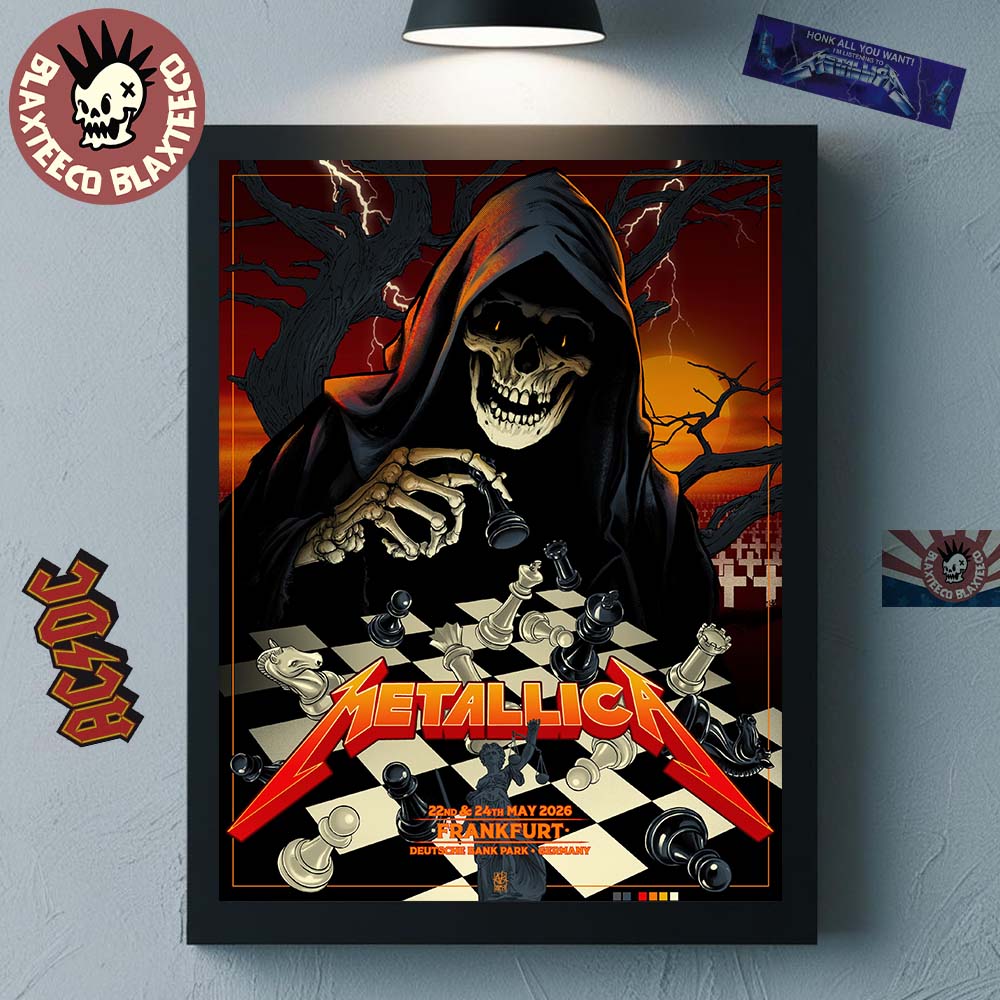 Metallica M72 Frankfurt 2026 Pop Up Shop Poster At Frankfurt Germany Deutsche Bank Park On 22 And 24 May 2026 Skeleton Playing Chess Art Poster Canvas