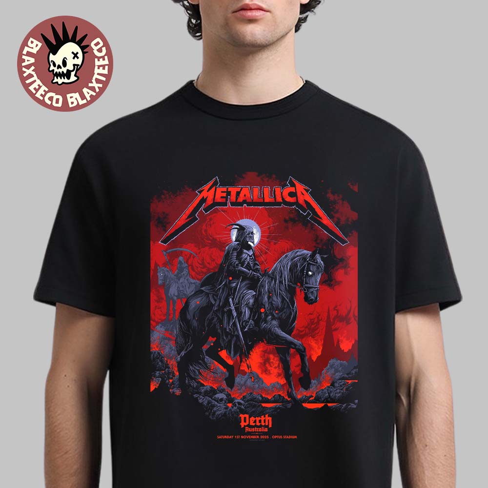 Metallica M72 Perth 2025 Pop Up Shop Poster In Australia At Optus Stadium On 1st November 2025 The Skeleton Knight T-Shirt