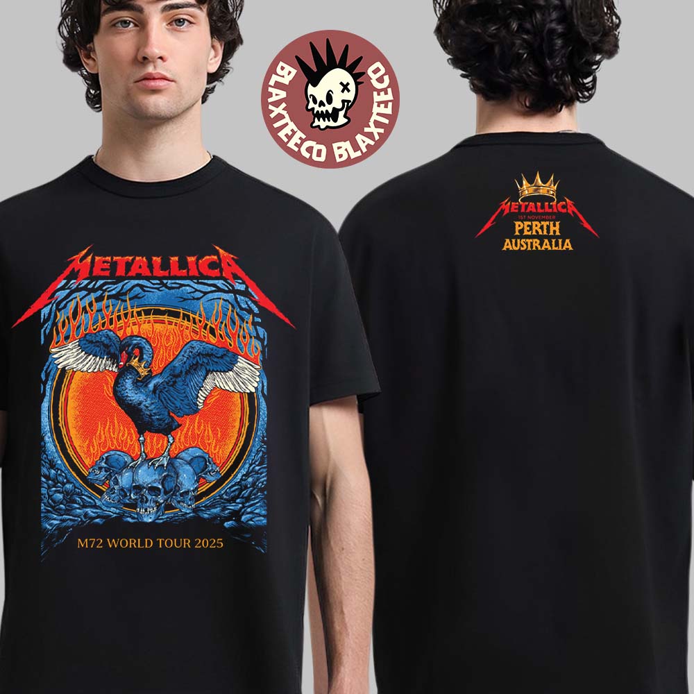 Metallica M72 Perth Australia 2025 Venue Tee At Optus Stadium On 1 November 2025 The Black Swan Two Sided T-Shirt
