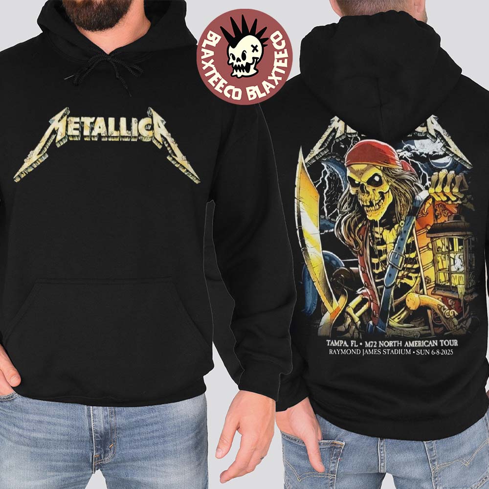 Metallica M72 Tampa 2025 Night 2 Venue Hoodie In Tampa Florida At Raymond James On June 8 2025 The Pirate Skeleton Art Two Sided Hoodie