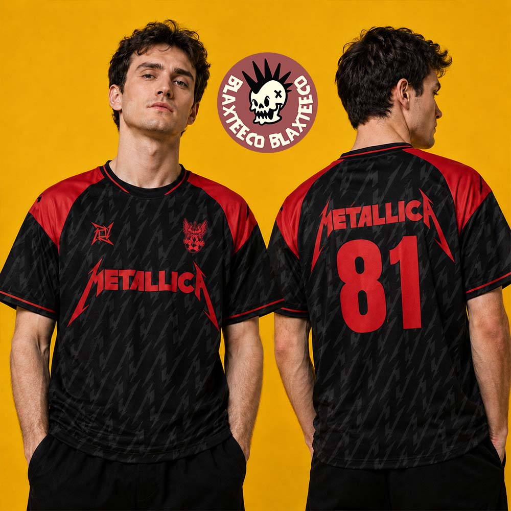 Metallica M72 World Tour 2026 Europe And UK Merchandise 81 Black And Red Football Jersey