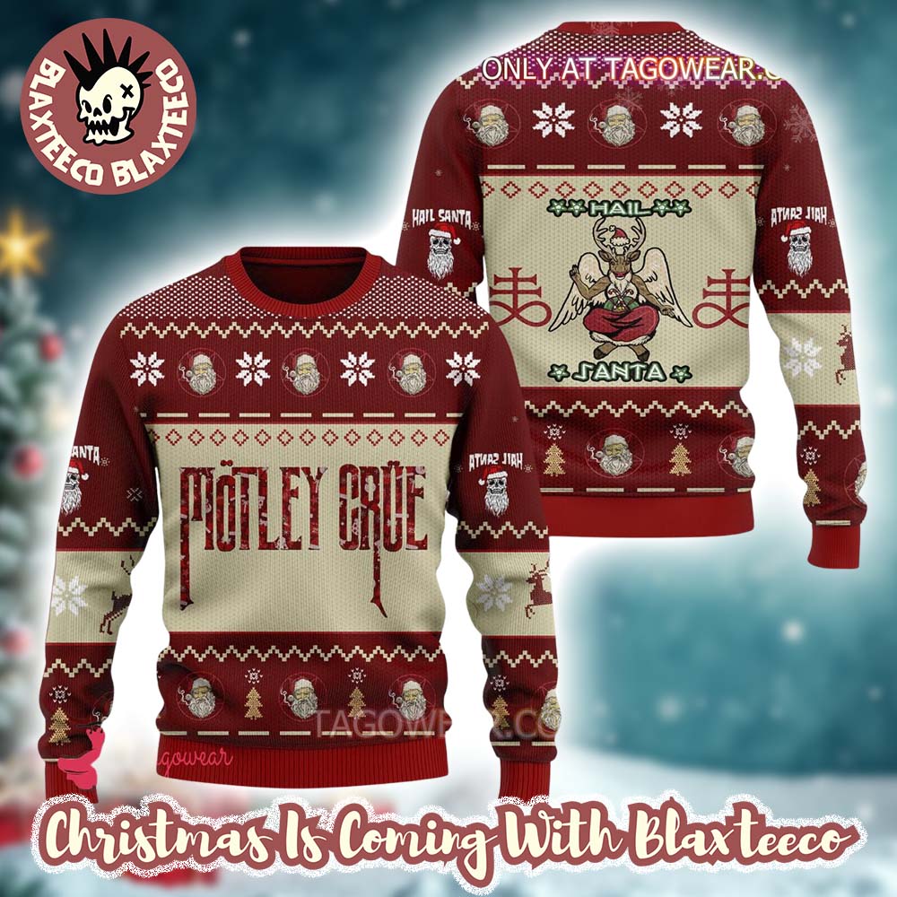 Motley Crue Hail Santa Xmas Holiday Gift For Fans Ugly Christmas Sweater