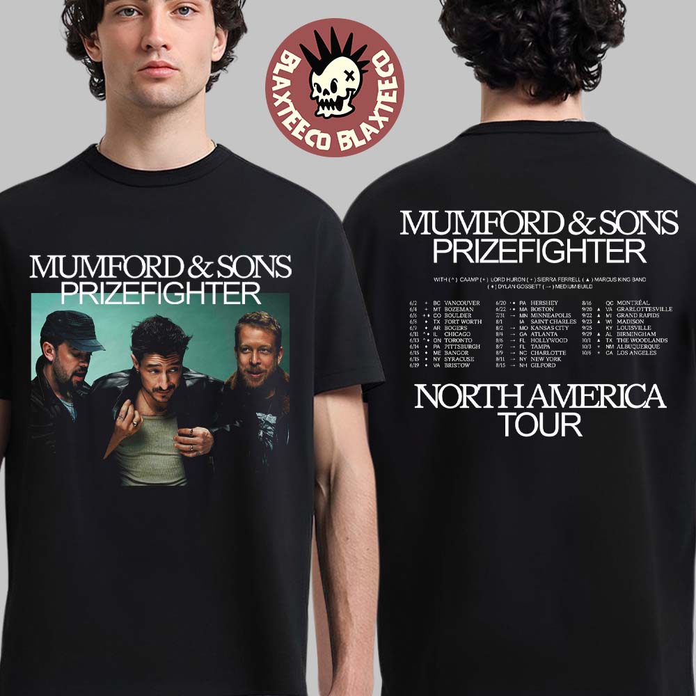 Mumford And Sons Prizefighter North America Tour 2026 City Dates Two Sided T-Shirt